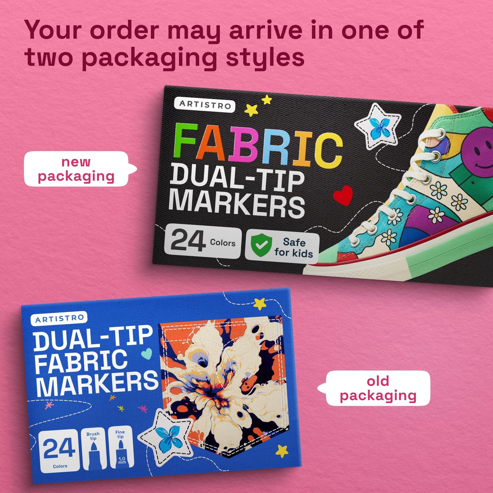 24 Dual-Tip Fabric Markers - Fabric Decorating Kit - Permanent for Clothes - ...