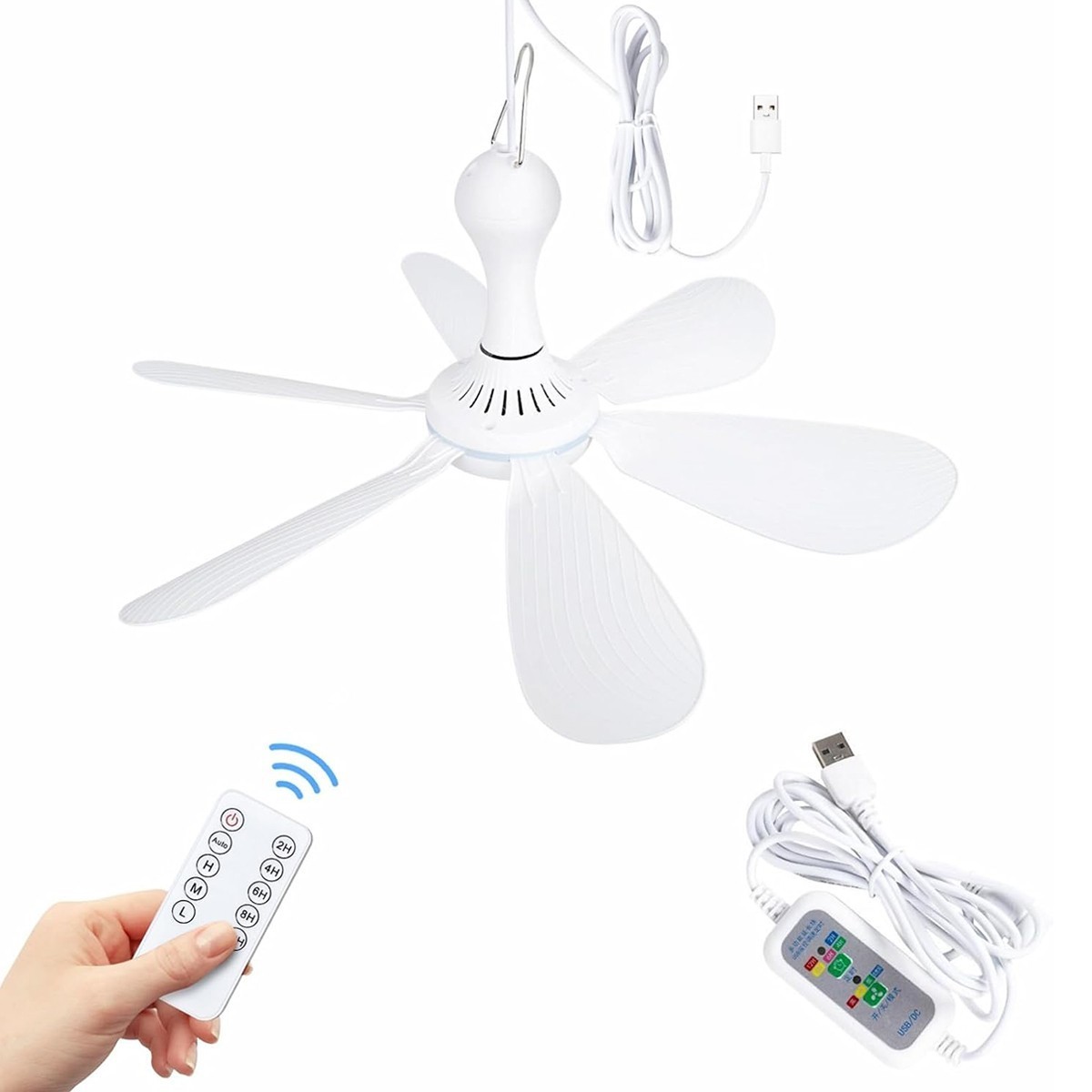 USB Powered Small Ceiling Fan 6 Blades Quiet DC 5V USB Hanging Fans for Indoor