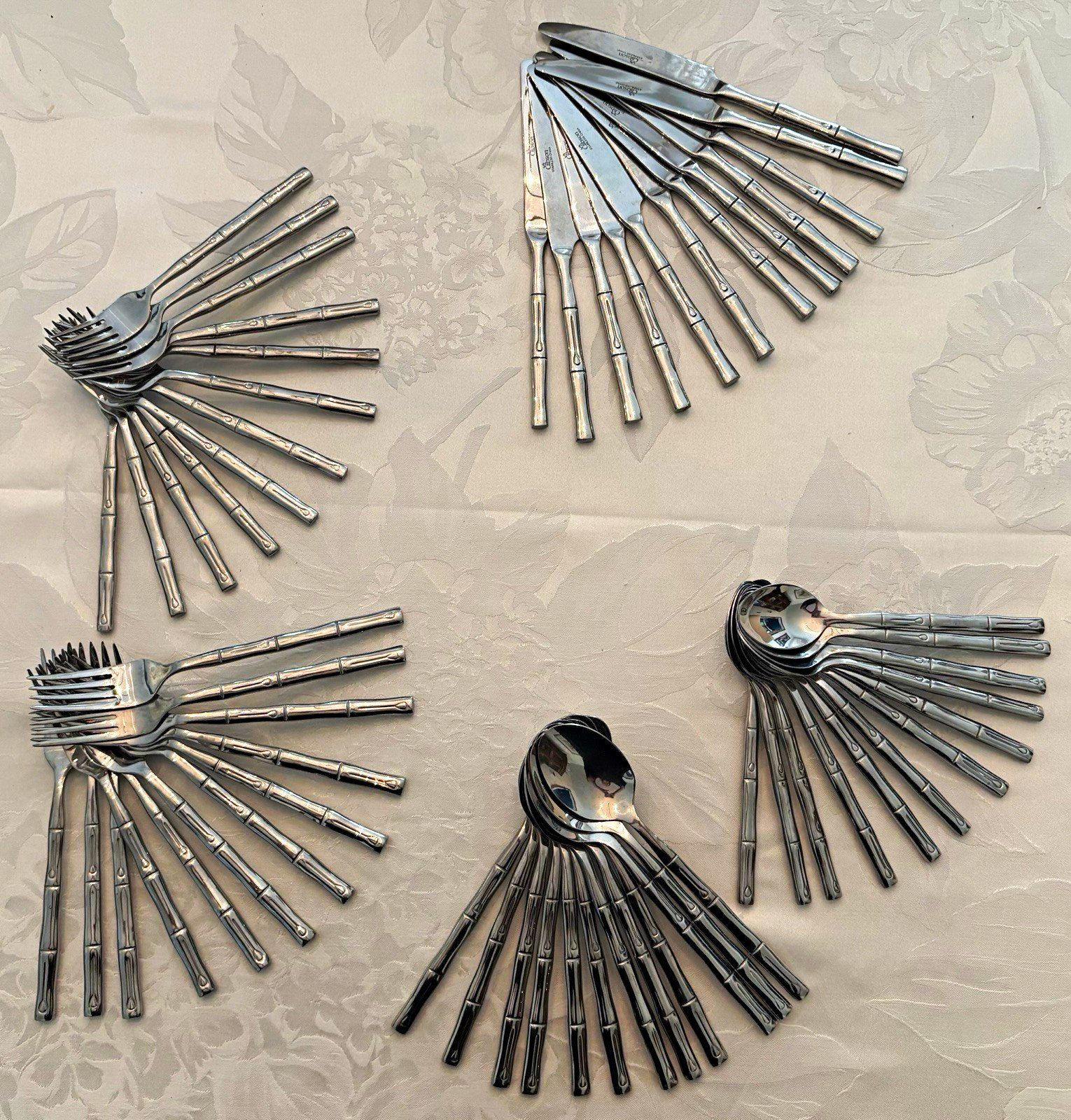 Gibson Vtg Nepal Stainless Bamboo Style Flatware, Chinoiserie, 60 pc Set for 12