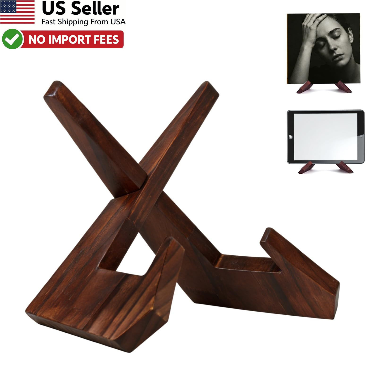 Vinyl Record Stand Now Spinning Wooden Holder X-Frame 12" Album Desktop Display