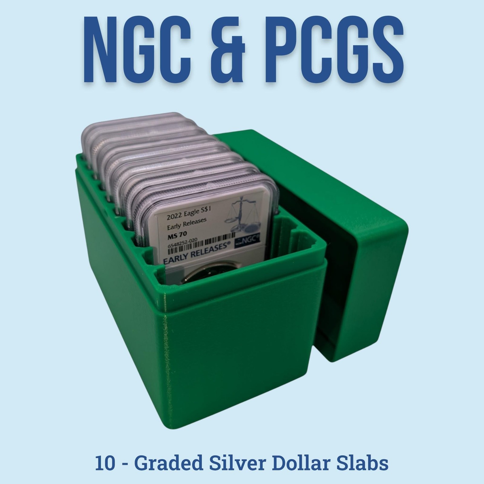 NGC PCGS Graded Coin Slab Box - 10 Slot - Certified Silver Dollar - 3D Printed