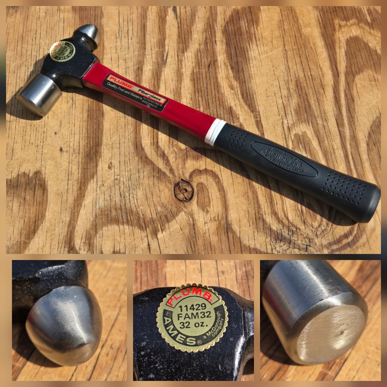 NOS Vintage 32oz PLUMB USA FAM32 Permabond Ball Pein Peen Fiberglass Hammer