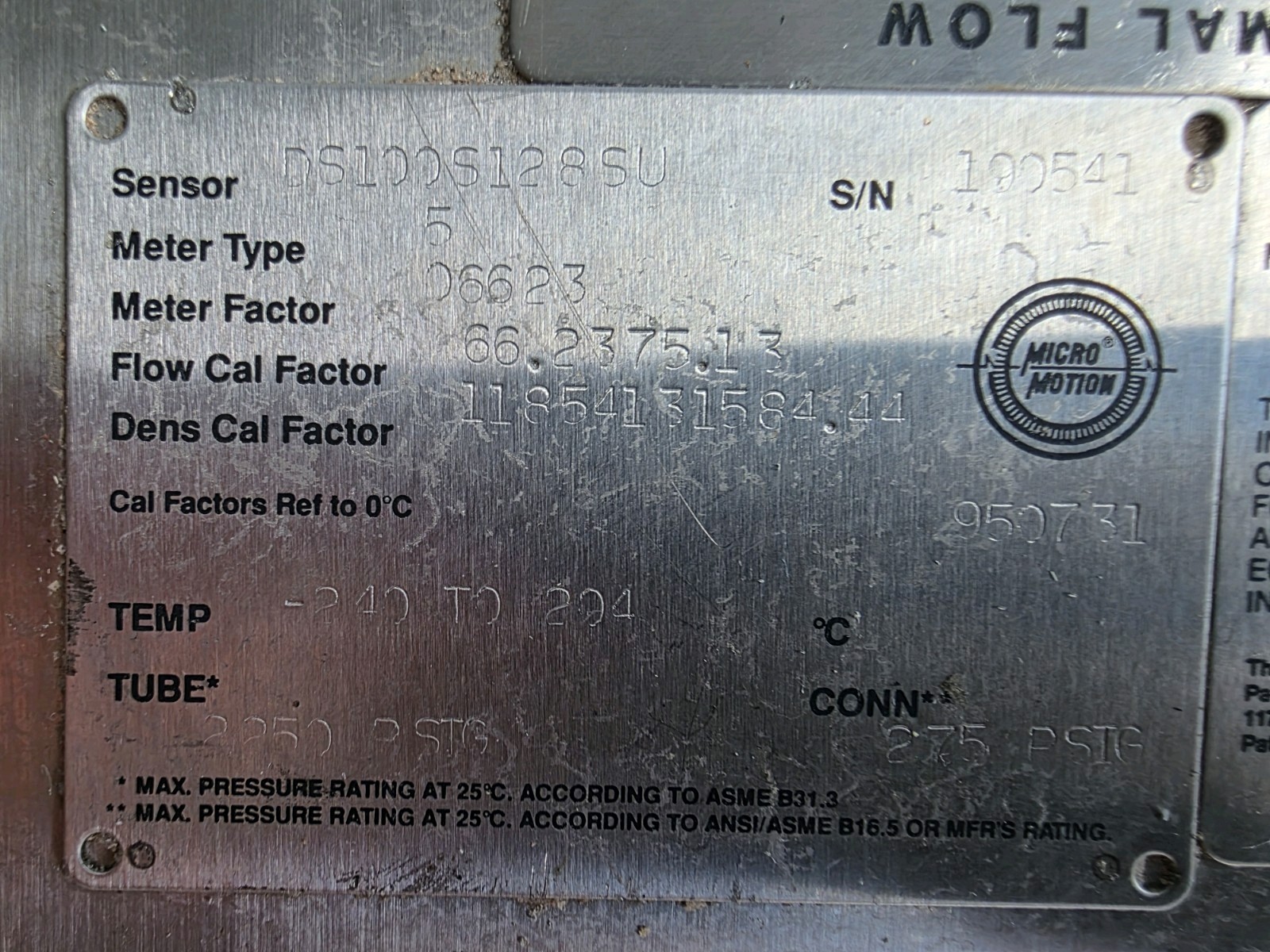 Micro Motion Mass Flow Sensor DS100S128SU