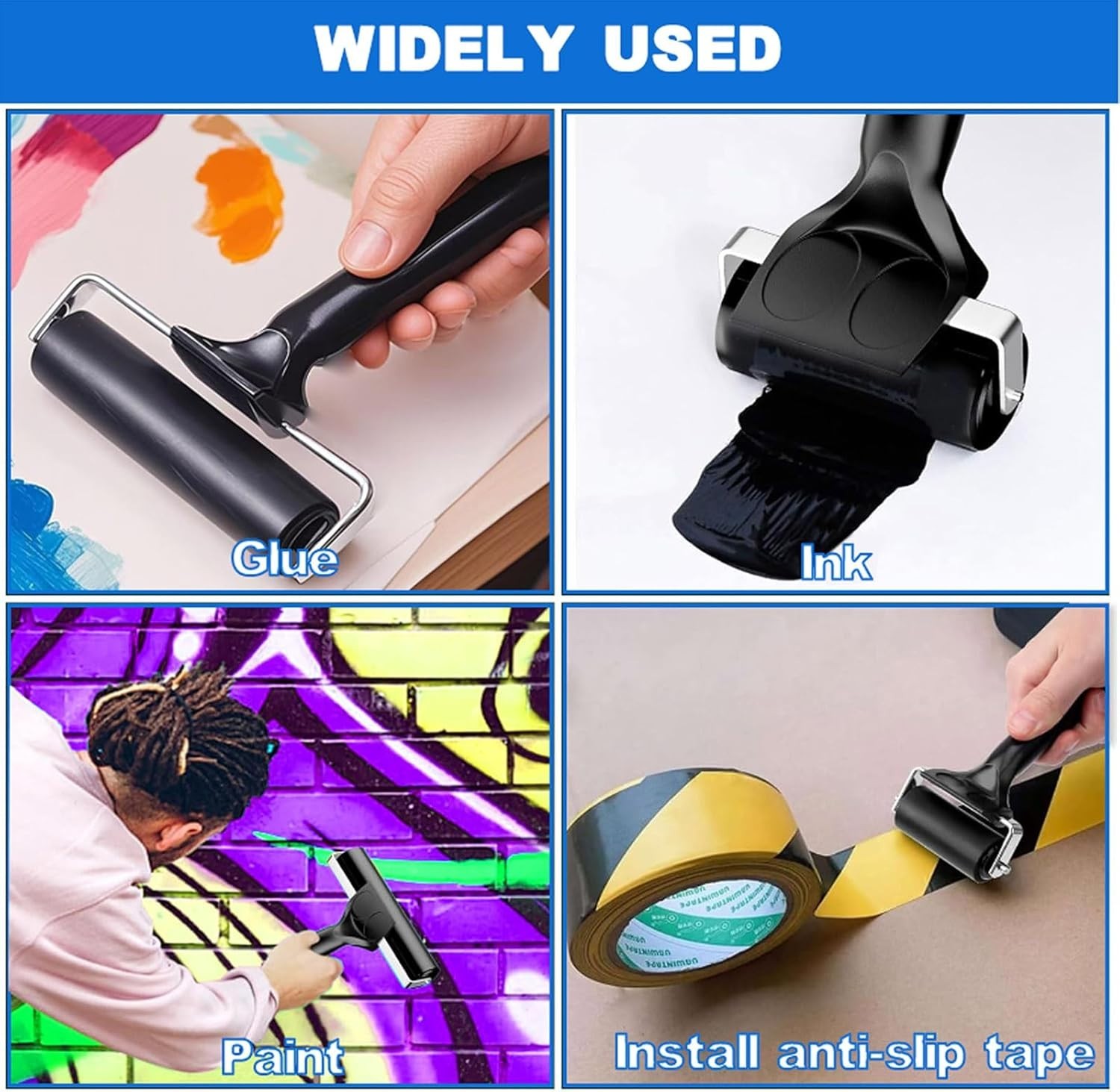 Multi-Size Rubber Brayer Rollers for Smooth Application in Art & Home Projects