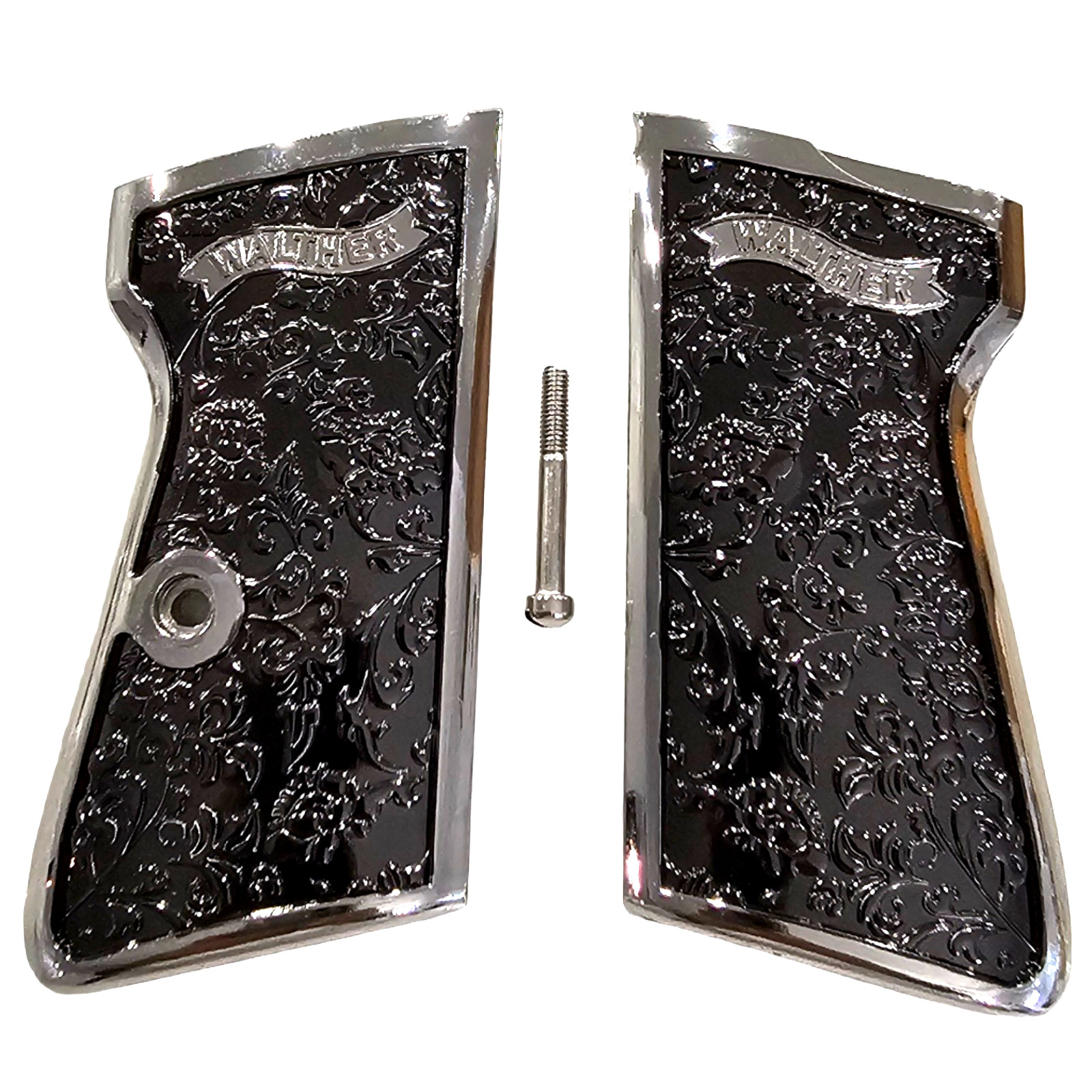 Walther PPK PPK-S Scroll Engraved Blk Nickel Grips with Polished Finish & Screw