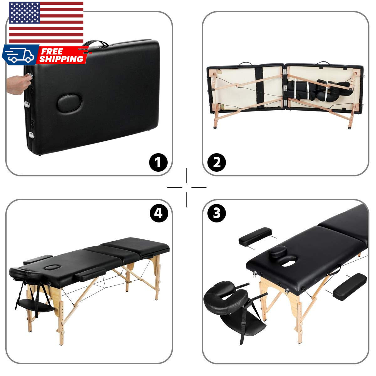 Massage Tables Portable Adjustable Massage Bed Foldable Spa Lash Table 3 Foldin
