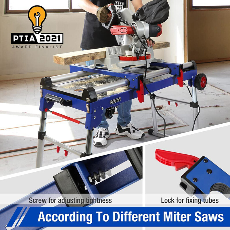WORKPRO 5-in-1 42" Portable Rolling Miter Saw Stand Workbench Folding Work Table