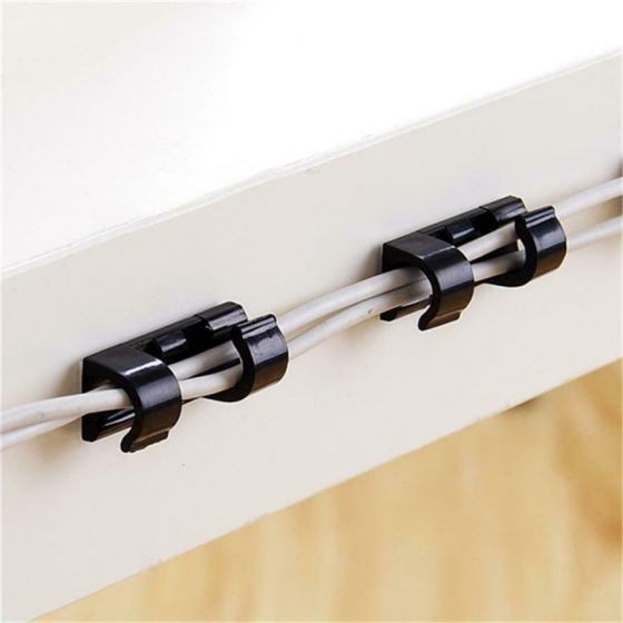 20 Self Adhesive Cable Clips for Wire Organization on All Surfaces, Black