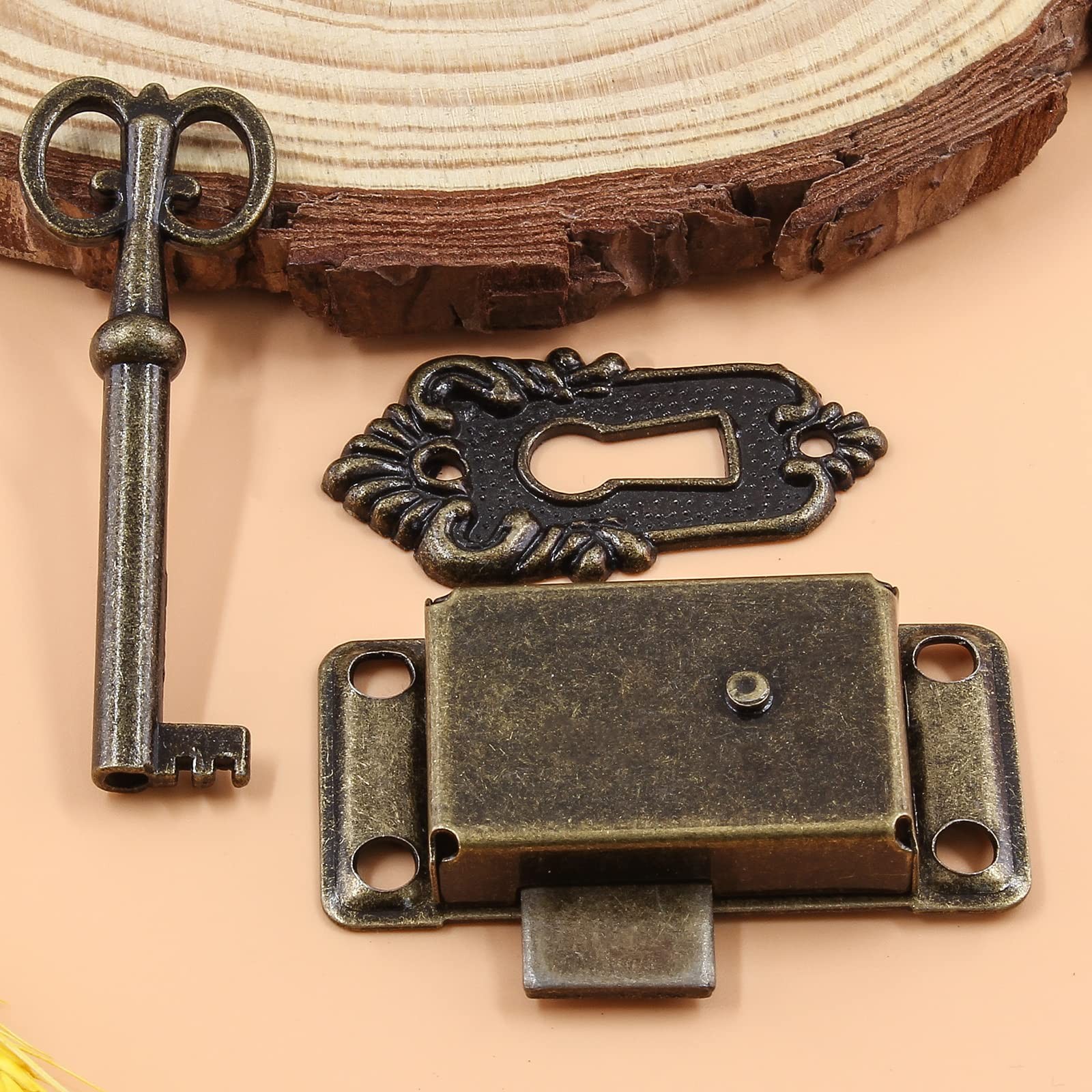 2 Sets Skeleton Key Lock Decorative Antique Bronze Cabinet Vintage Lock with ...