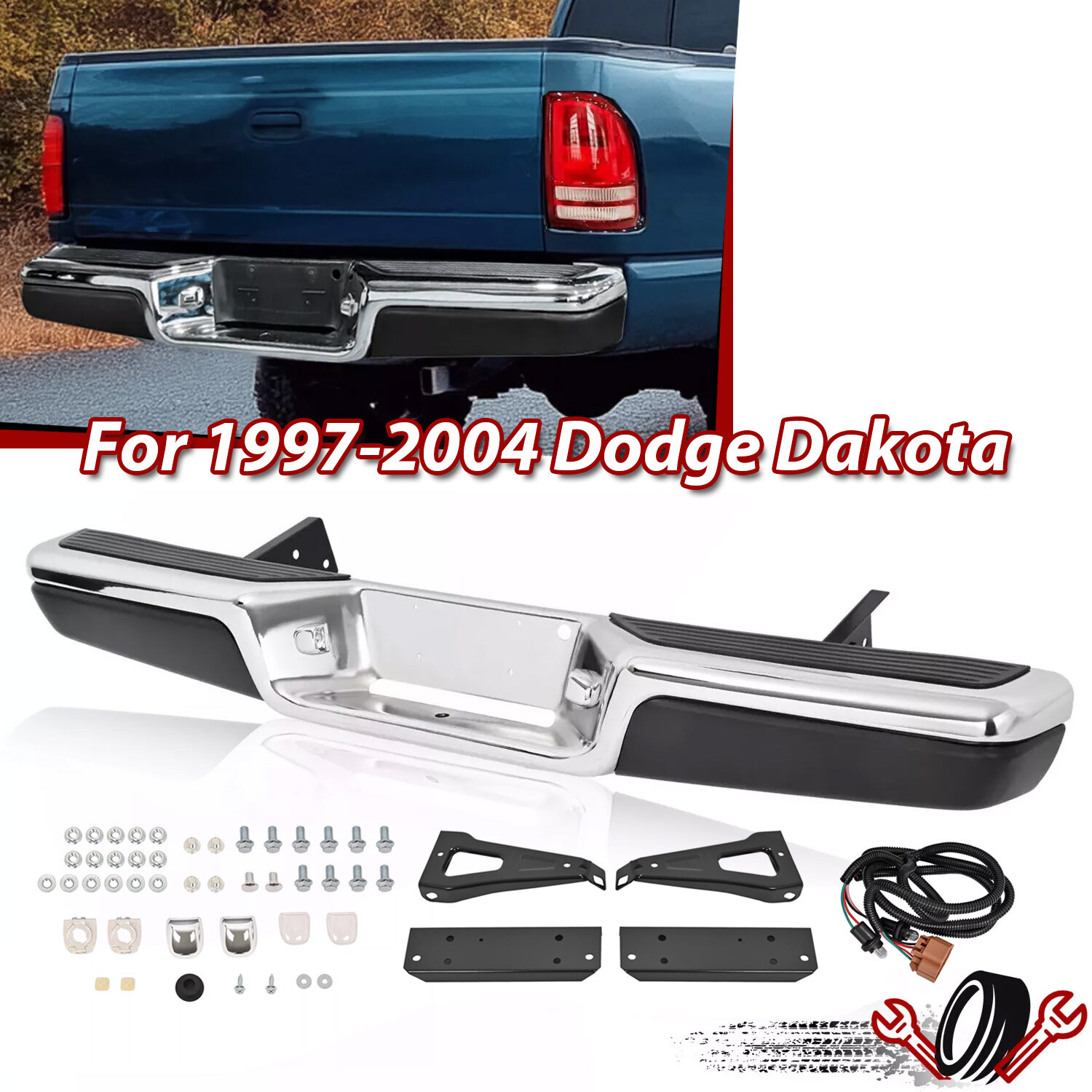 Rear Step Bumper Assembly Fit For 1997-2004 Dodge Dakota Chrome Steel CH1103103