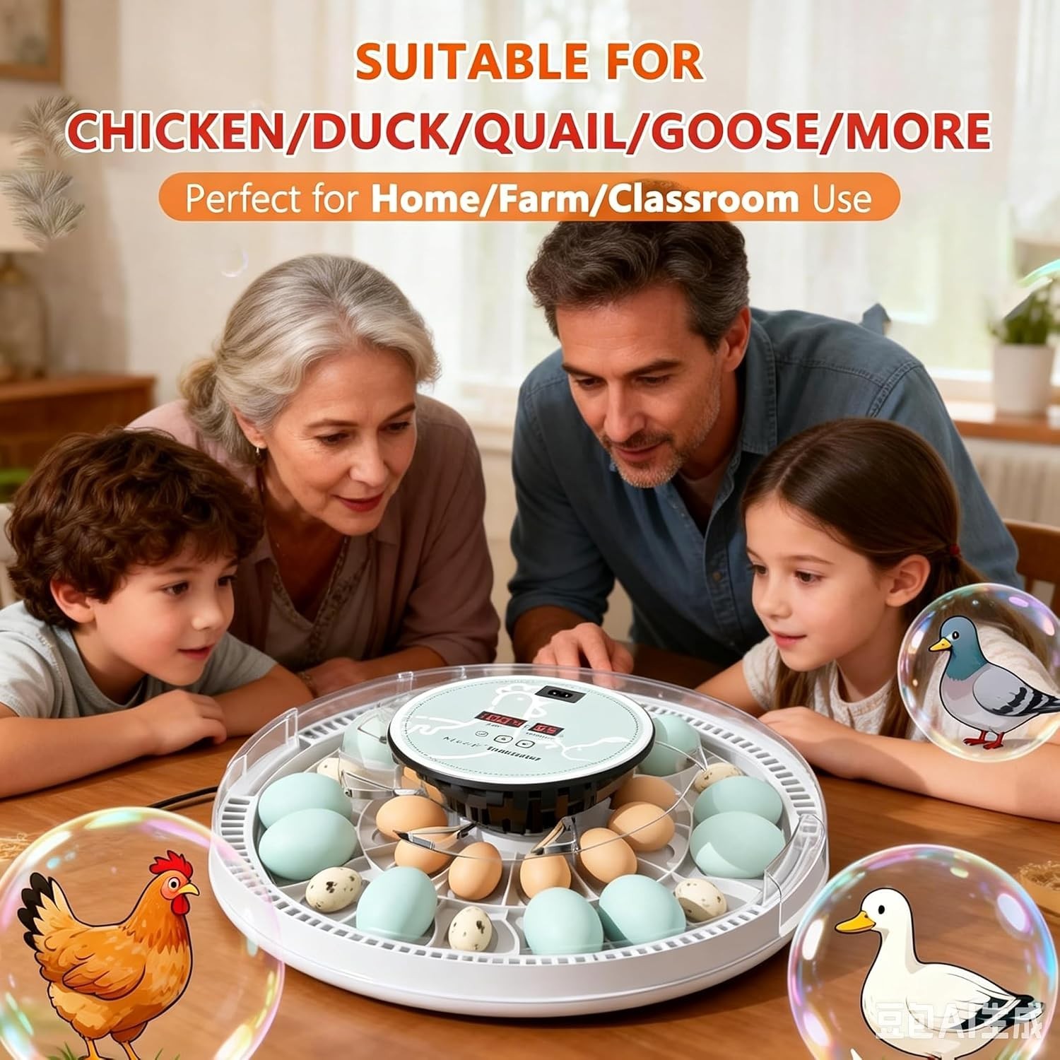 Egg Incubator for Hatching 28 Eggs, Auto Flip, Independent Atomizing Humidifier,