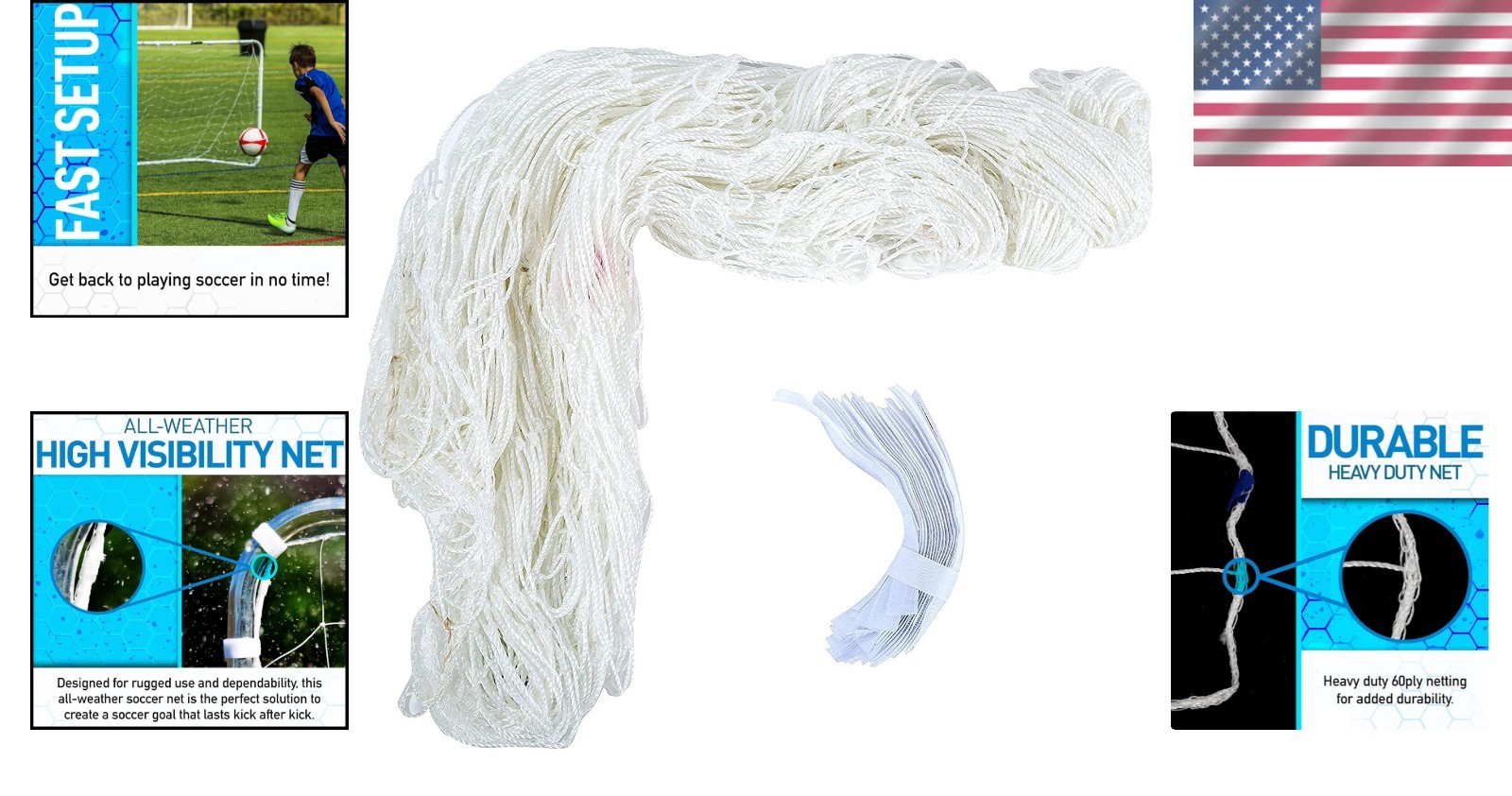 Durable 4' x 6' Soccer Replacement Net with Self-Sticking Straps for Easy Setup