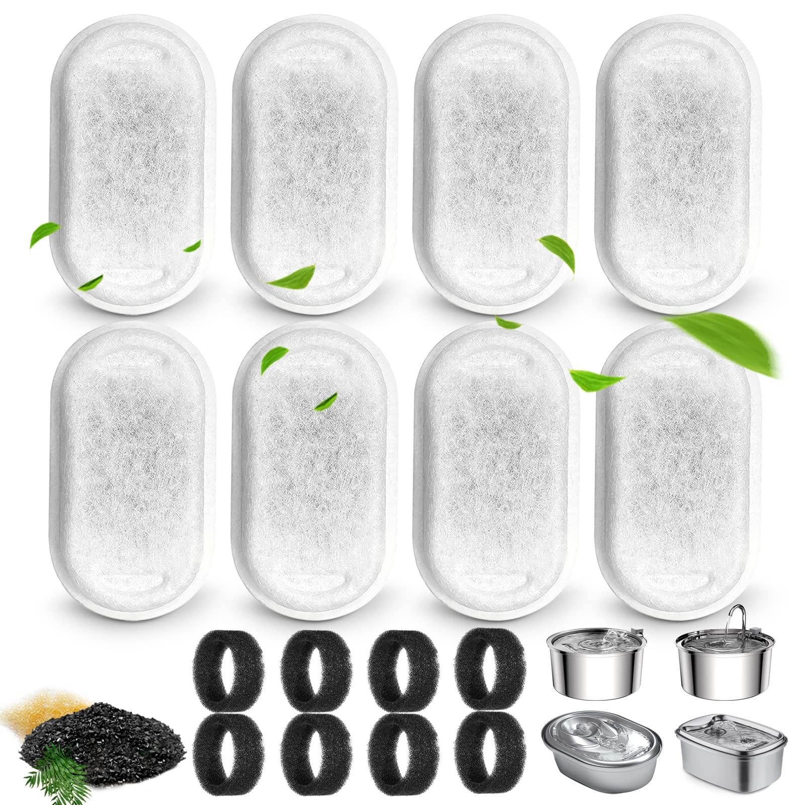 Cat Fountain Filters � 108/3.2L & 67oz/2L Dispenser, 8 Filters + 8 Sponges