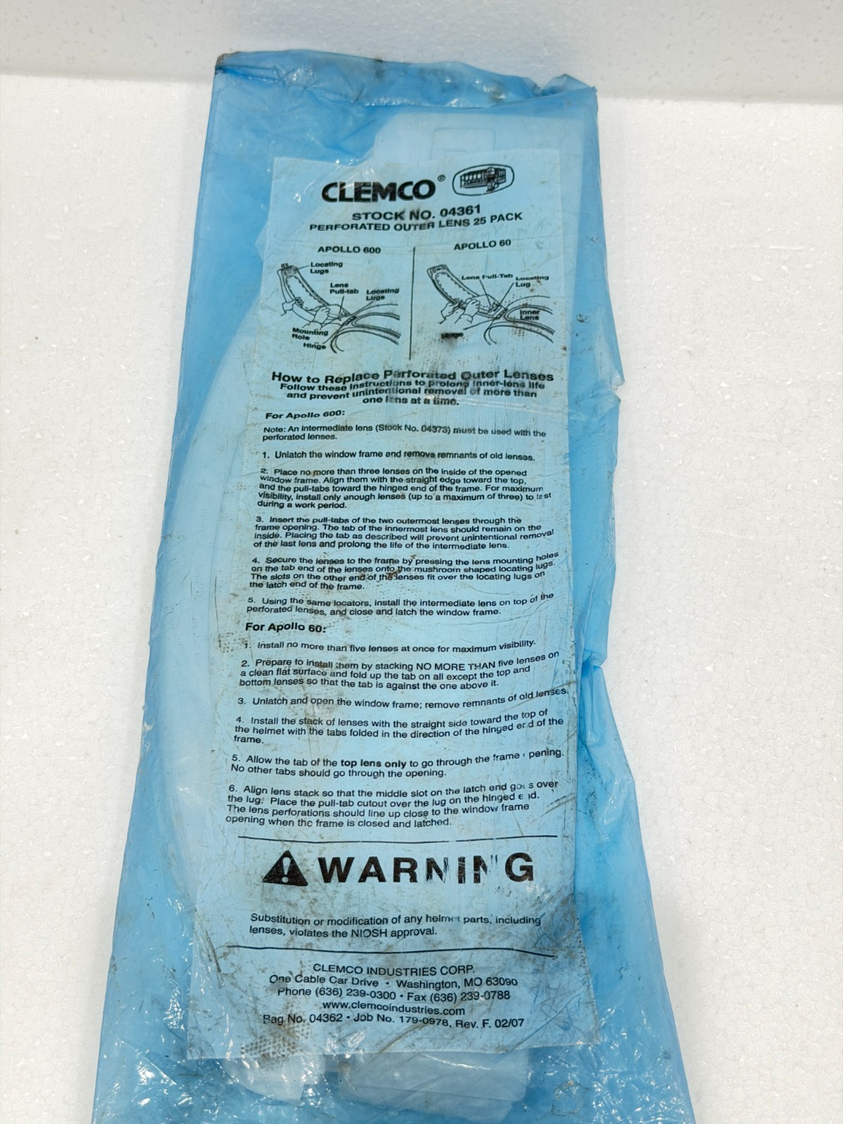 1 PC CLEMCO 04361 APOLLO 600 60 PERFORATED OUTER LENS 25 PACK NEW FASTSHIP FEDEX