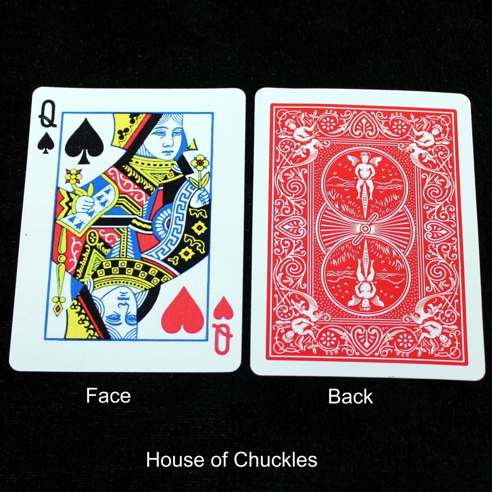 Queen of Spades / Hearts - Half & Half Diagonal, Bicycle Printed Gaff Card, Red