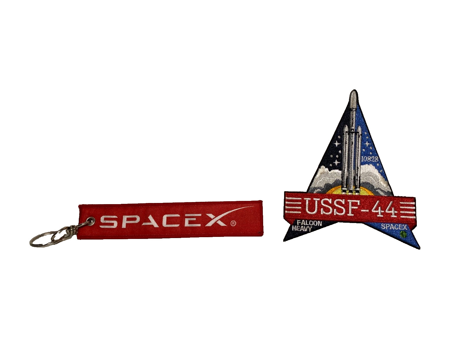 AUTHENTIC SPACEX USSF-44 FALCON HEAVY EMPLOYEE NUMBERED MISSION PATCH & Keychain