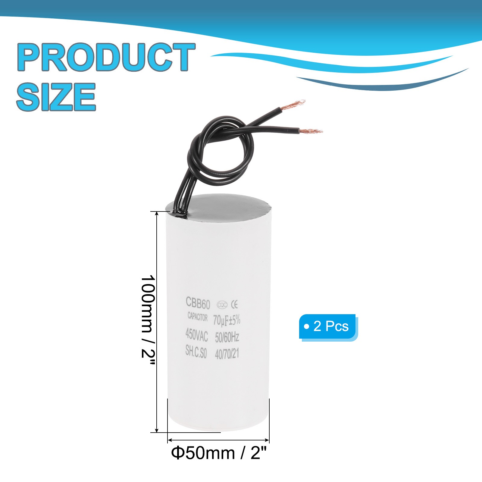 70uF CBB60 Running Capacitor, 2 Pcs Run Capacitor,White