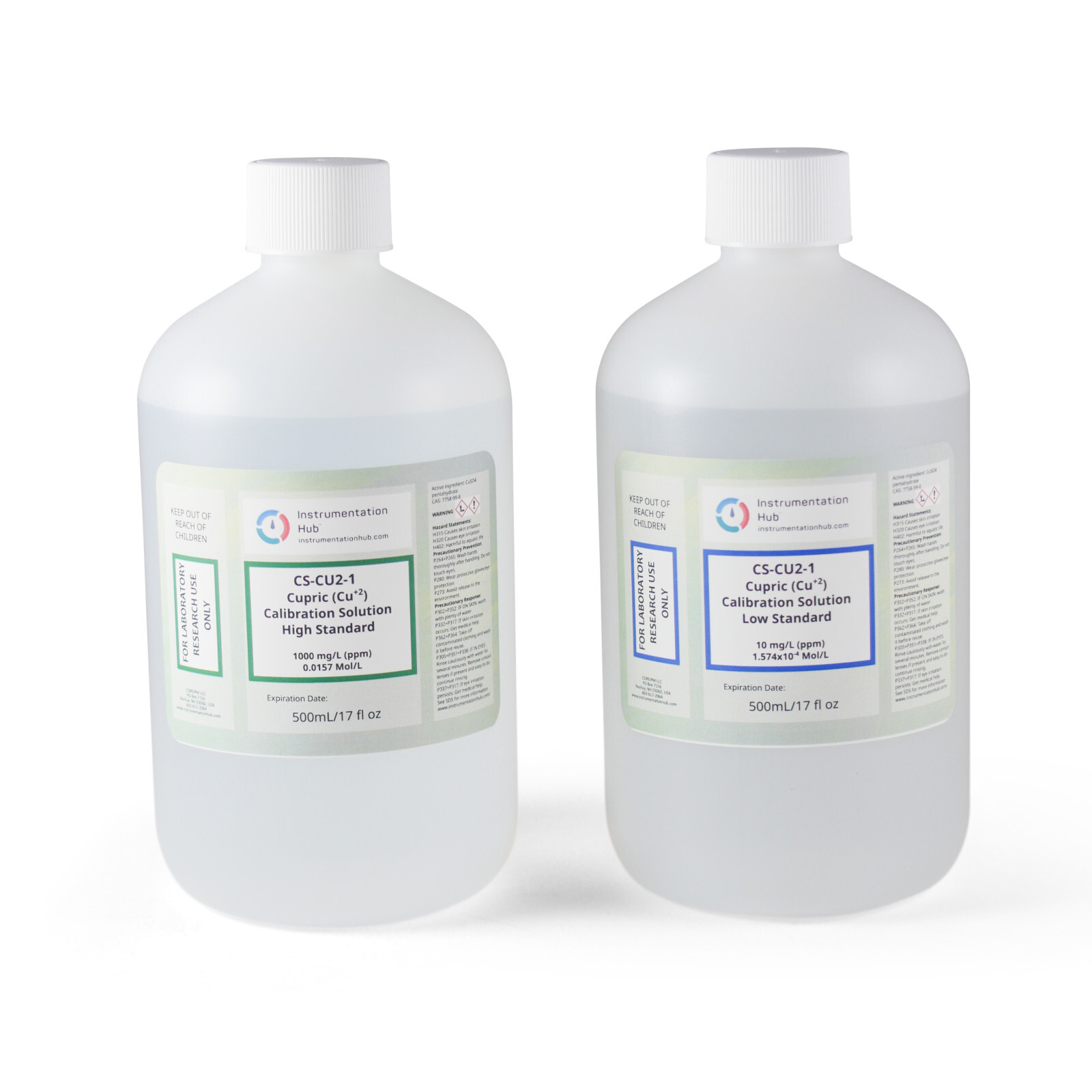 INSTRUMENTATIONHUB Cupric (Cu+2) ISE Calibration Solution Set (2x17floz/2x500mL)