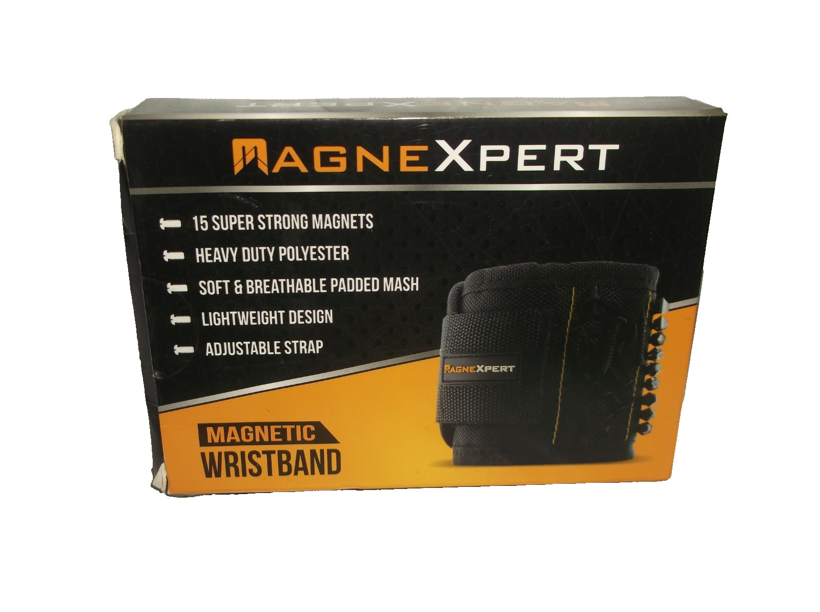 NIB Magnexpert Black Magnetic Wristband for Holding Tools, Screws, Nails, Bolts