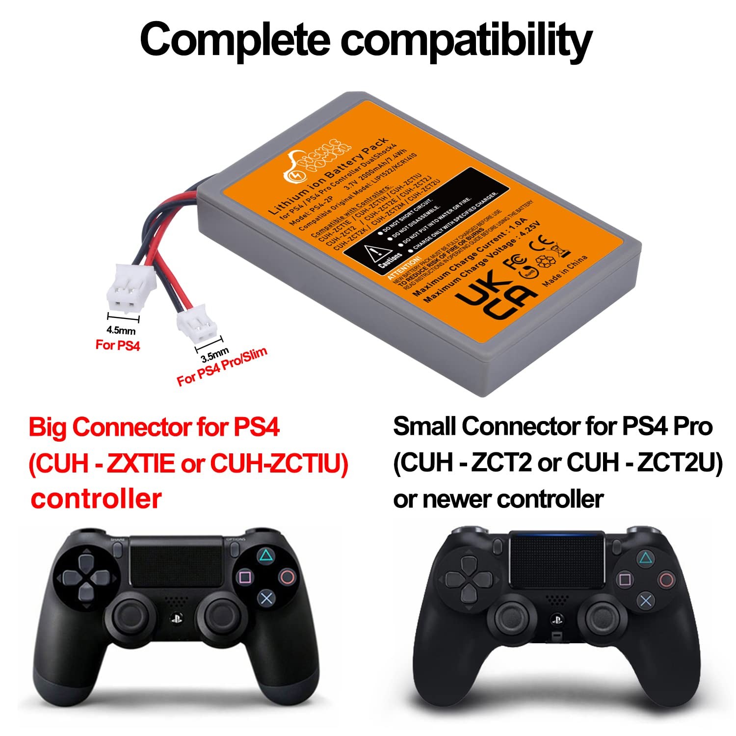 2 Pack 2000mAh PS4 Controller Battery Replacement for Sony PS4/PS4 Pro/PS4 Sl...