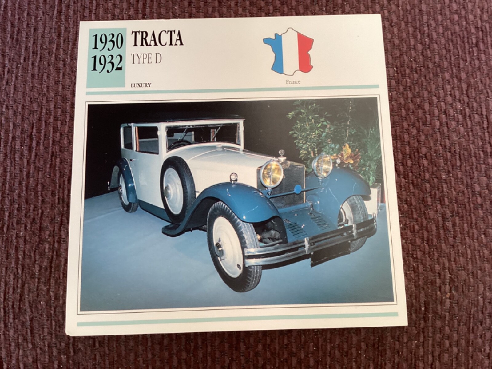 Tracta Type D,    1930-32,   Luxury Car, France,  Collectors Card