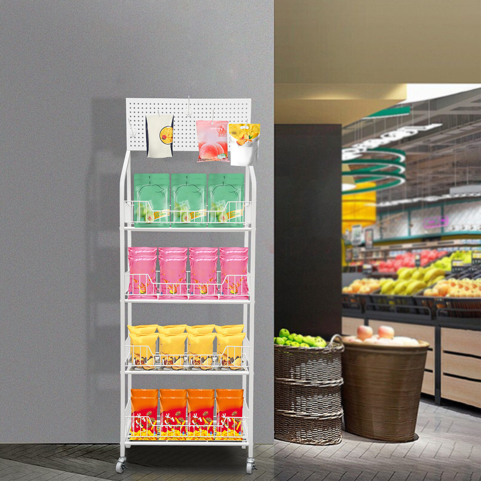 4-Tier Retail Display Rack/Shelf/Frame/Stand Shop Freestand Snack Metal White