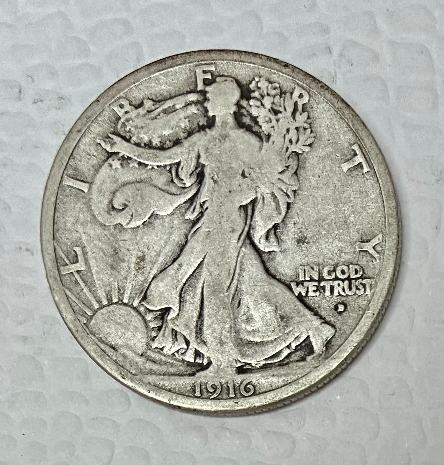 1916-D Silver Walking Liberty Half Dollar, VG Condition, Better Date!