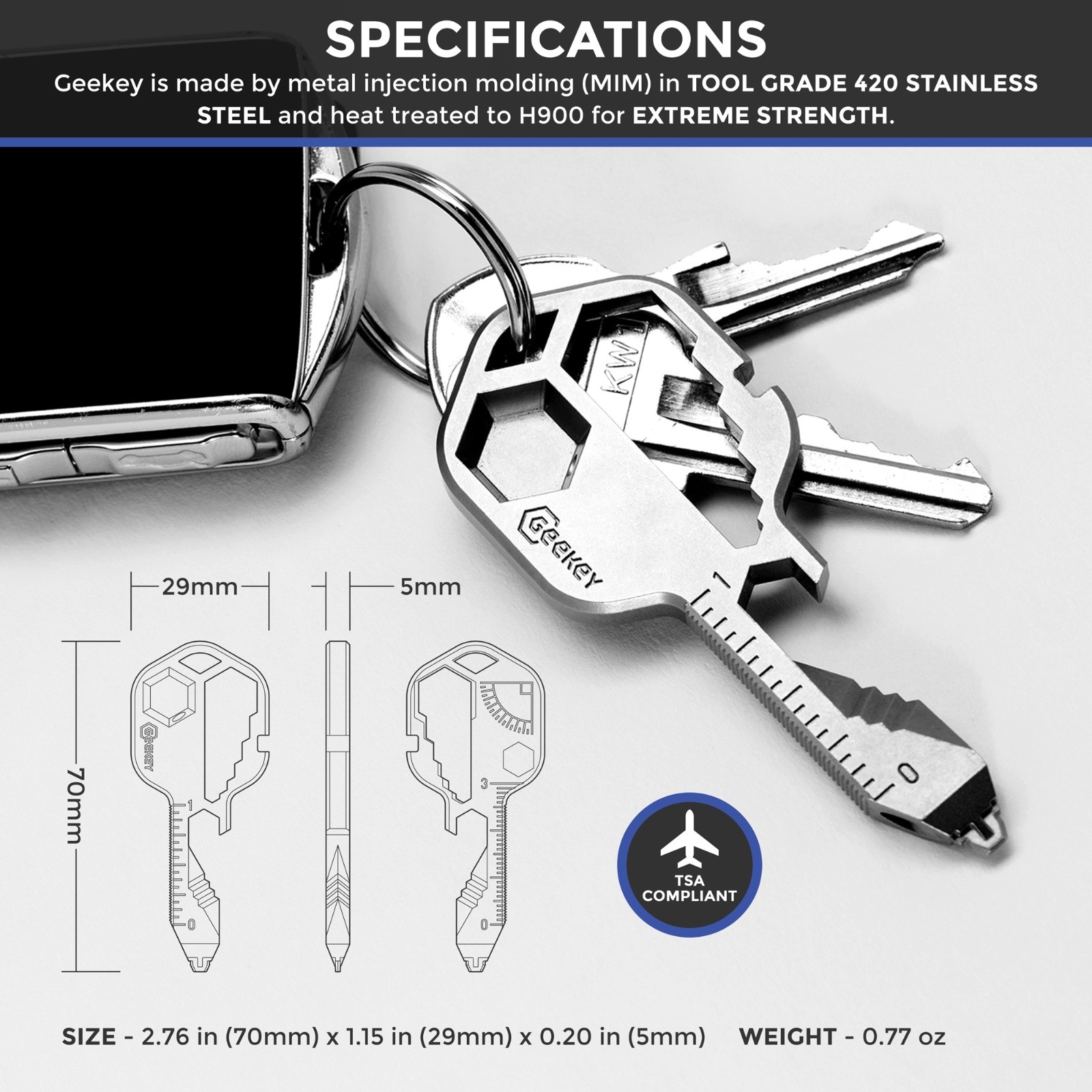 Geekey Multi-tool - Original Stainless Steel Key Shaped EDC Tool