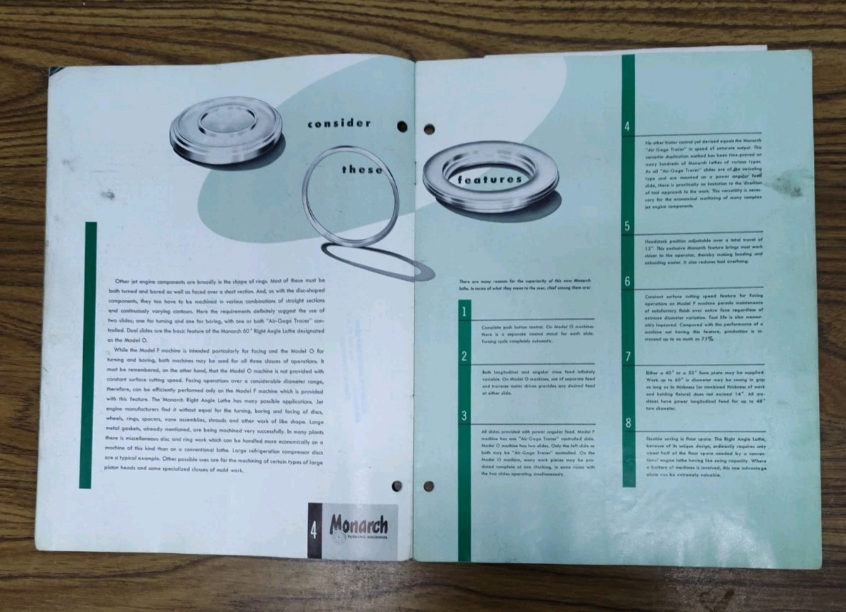 Monarch Machine Tool Co. OH Brochure Catalog 60" Right Angle Lathe Vtg