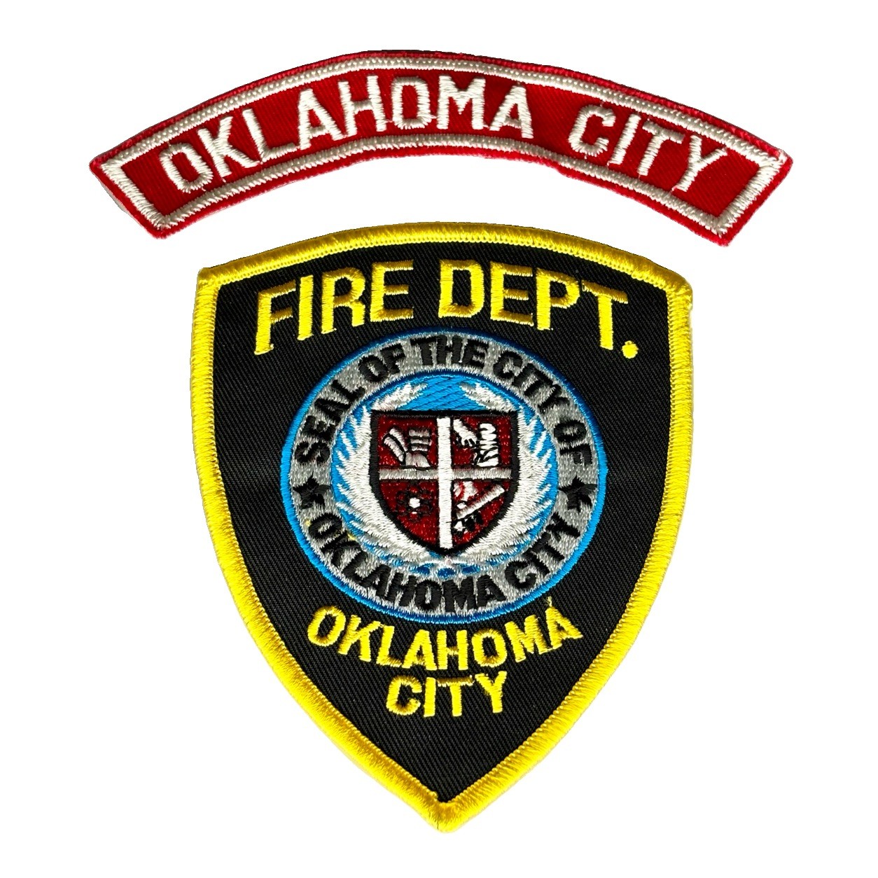 Vintage Oklahoma City Fire Department Patch & Rocker Tab Set