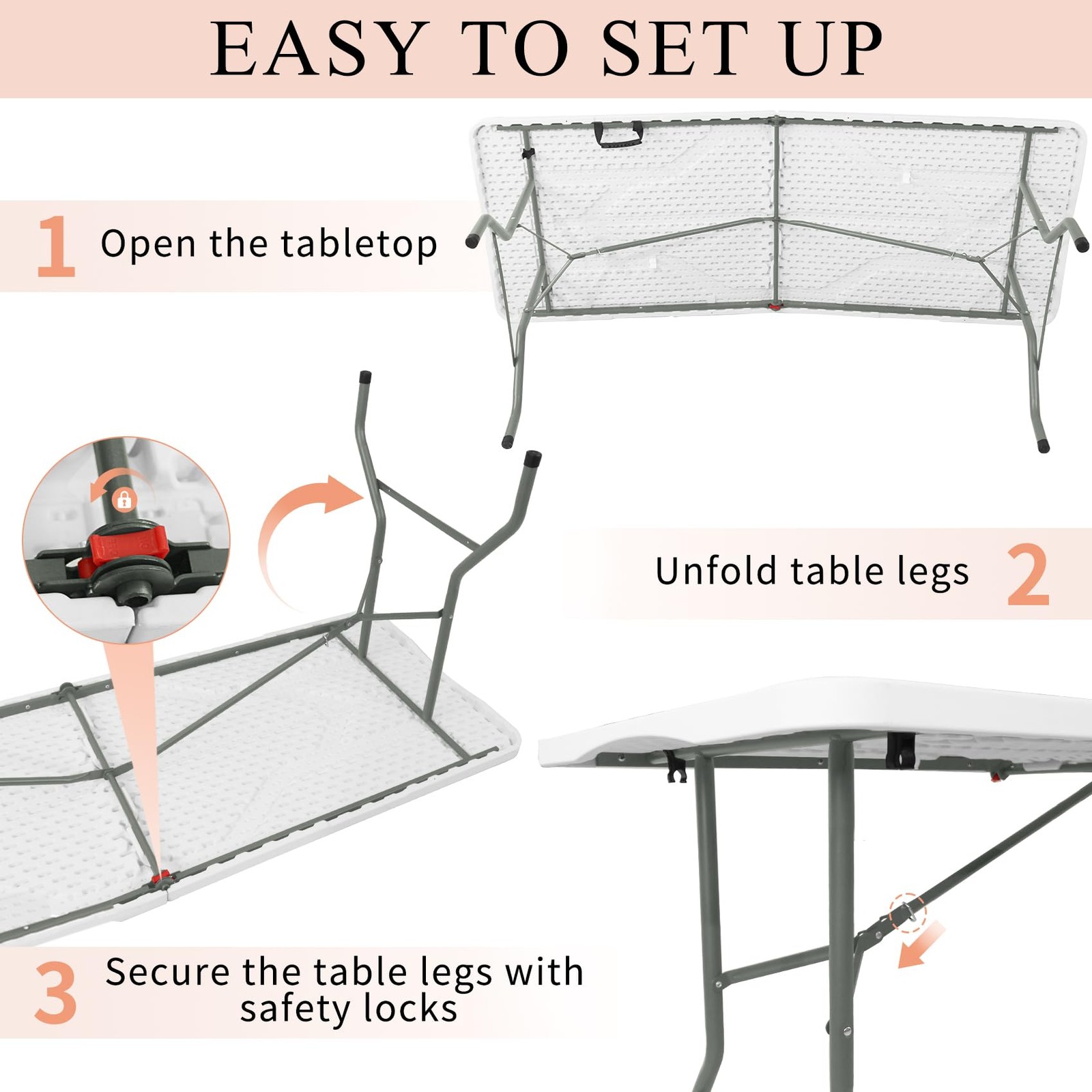 Set of 2 Folding Tables with Carrying Handle Lightweight Rectangular Portable...