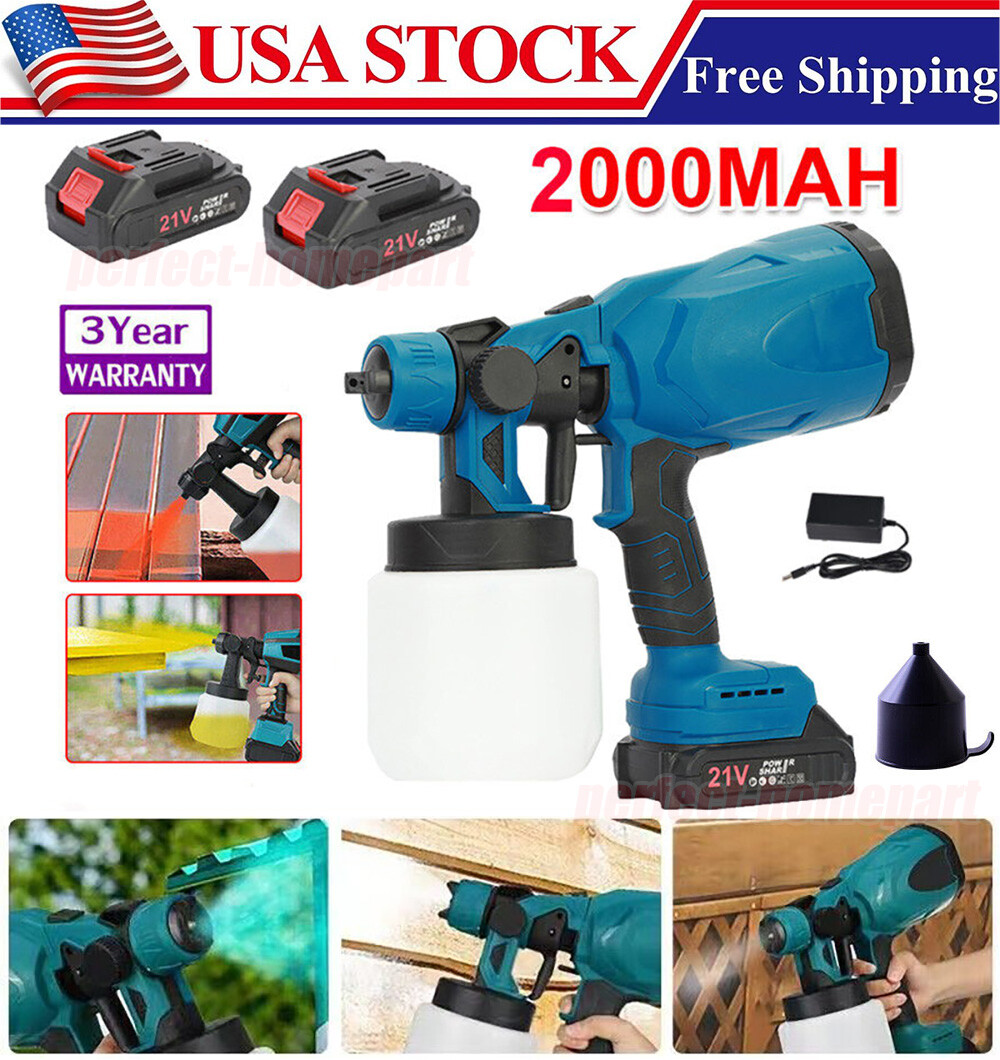 1000W Cordless High Pressure Paint Sprayer Electric Spray Gun Kit w/2 Battery US