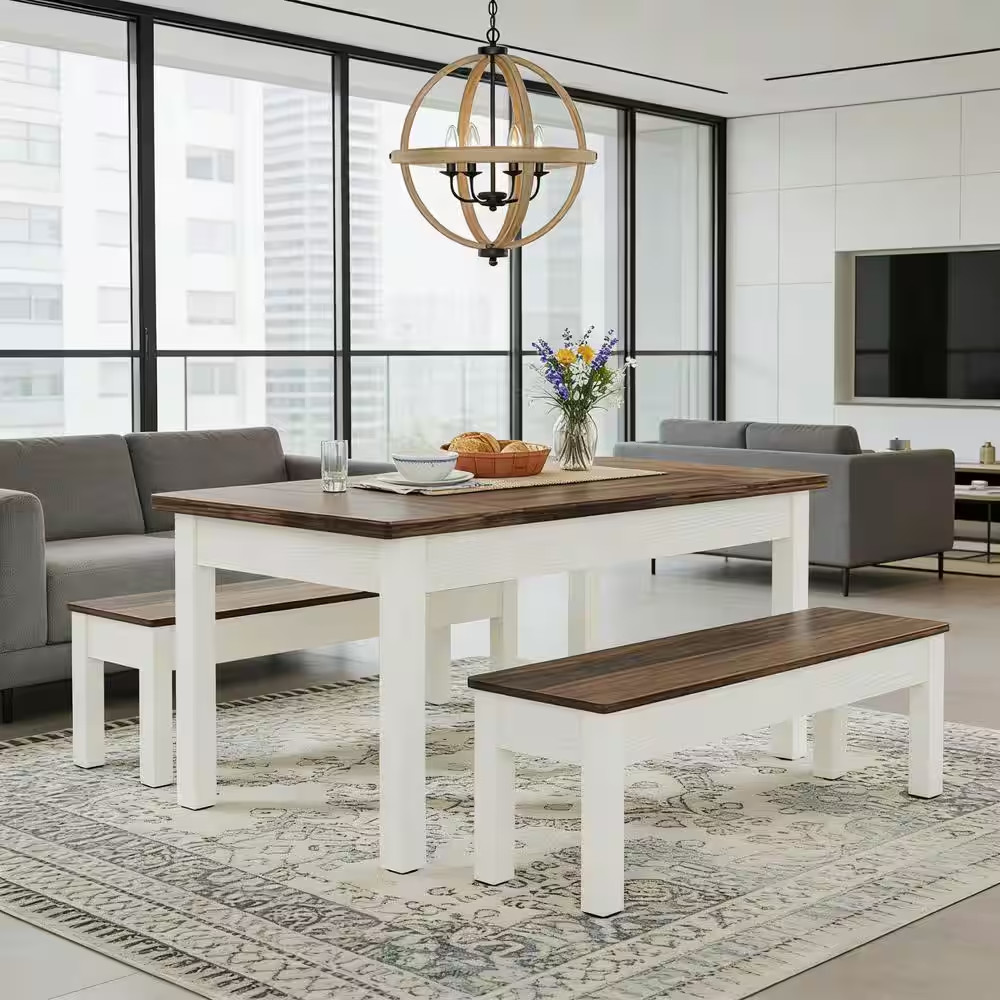 Roesler 3-Piece Rectangle Brown Wood Top Dining Table Set Kitchen Table Set Dine