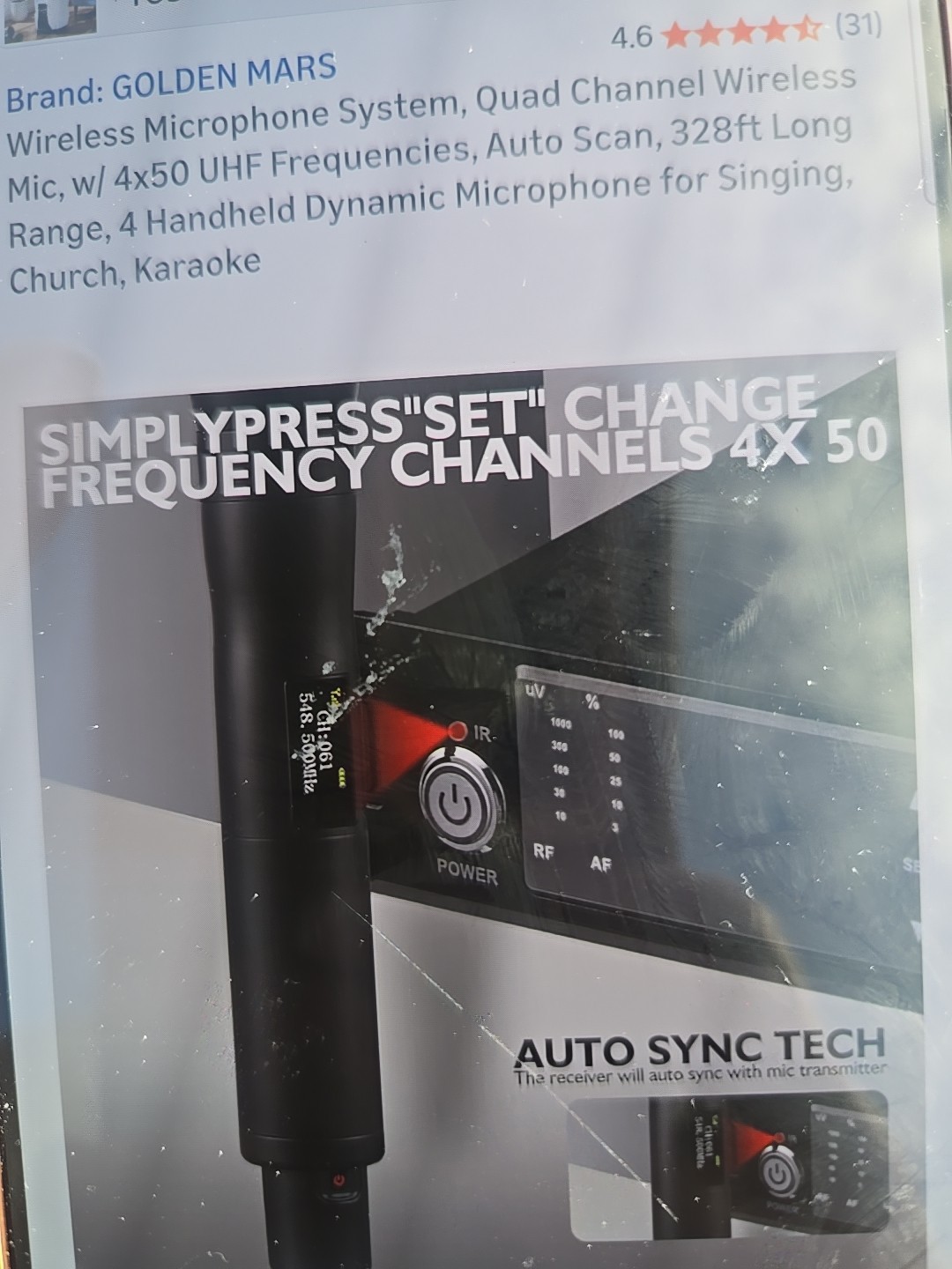 4 Wireless Microphone System, Quad Channel Wireless Mic, w/ 4x50 UHF Frequency
