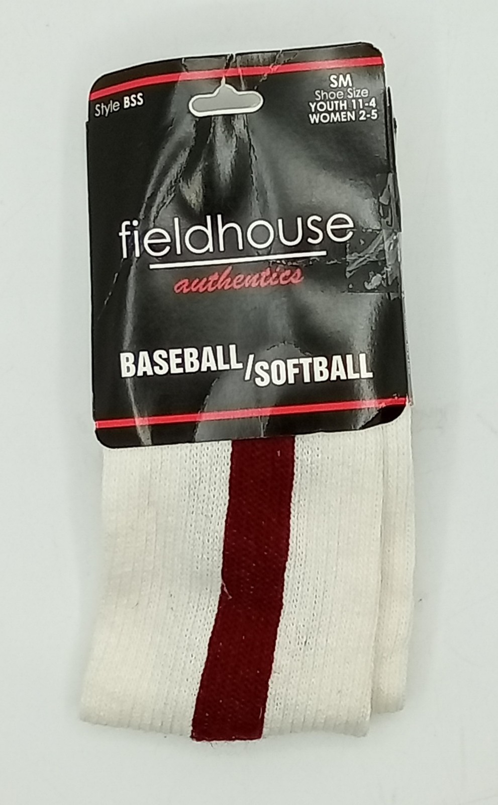 Fieldhouse Authentics Baseball/Softball Crew Socks White/Maron Youth SM (11-4)