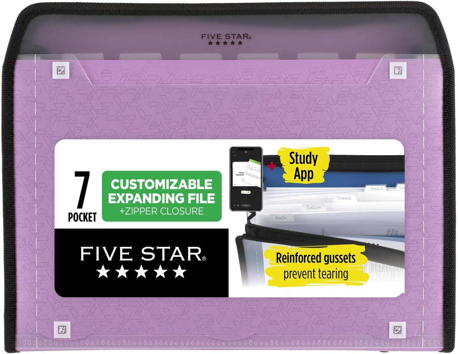 Five Star Expanding File Organizer + Study App, 7-Pocket Accordian Purple