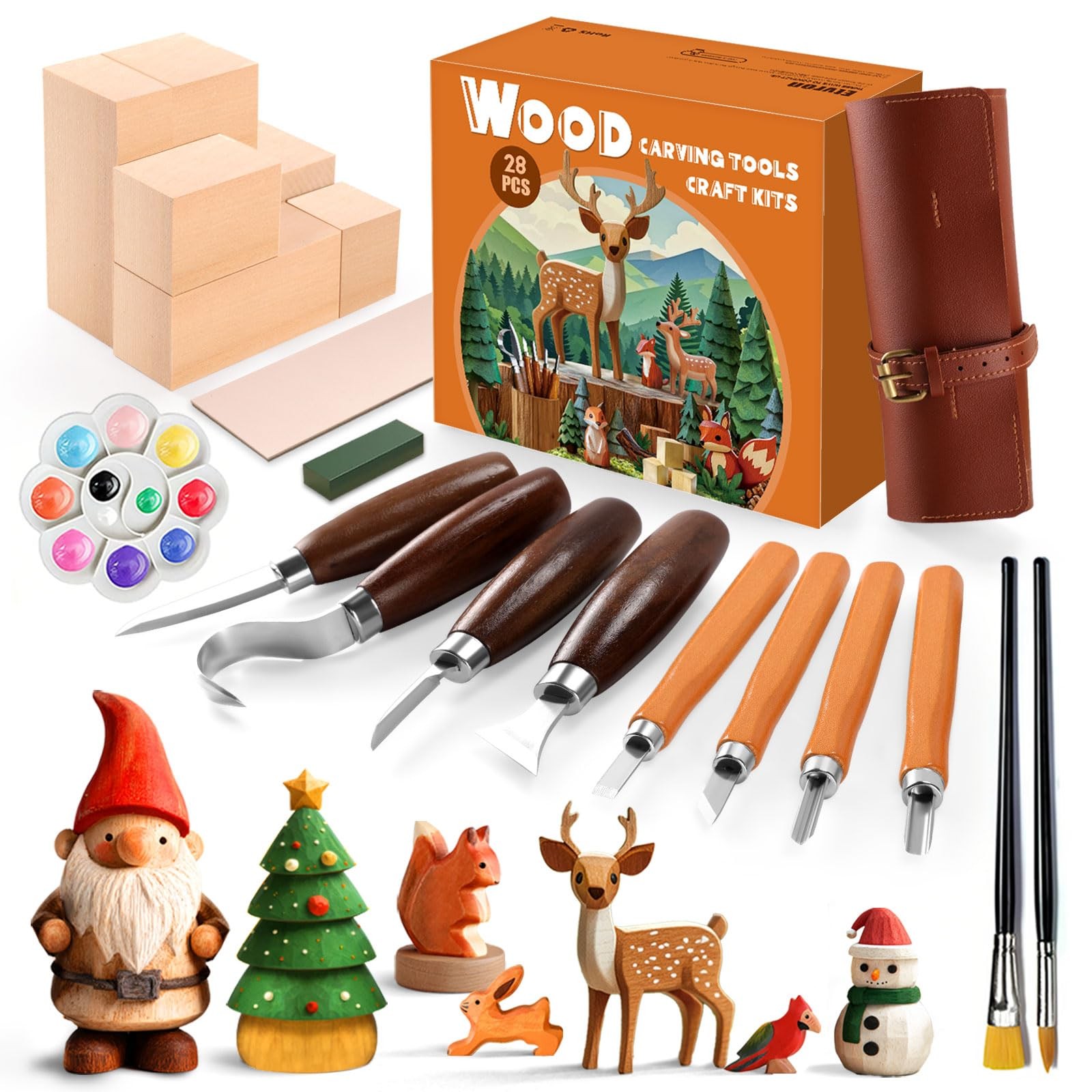 Wood Carving Kit for Beginners - Whittling Kit with Wood Blocks and Paint Set...