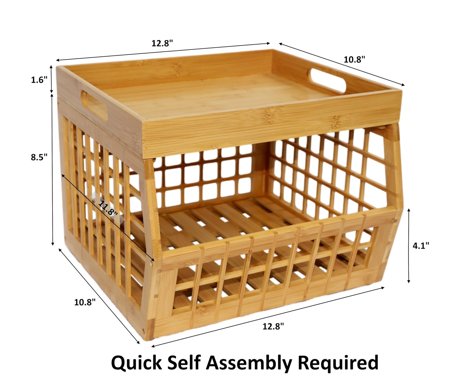 Bamboo Storage Bin - Multipurpose, Stackable Open Front Storage Bin with Bamb...
