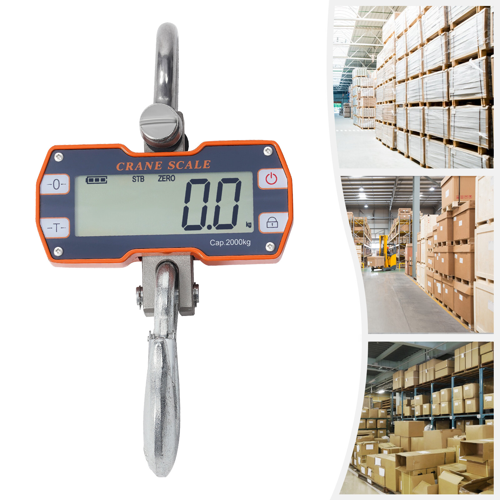 2 Ton Digital Hanging Scale w/ Remote Heavy Duty Industrial Crane Scale Orange