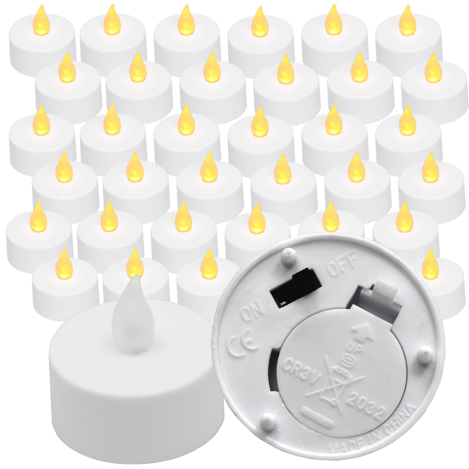 Qty 36 Battery Operated, Flickering AMBER LED Tealights Tea Lights Flameless
