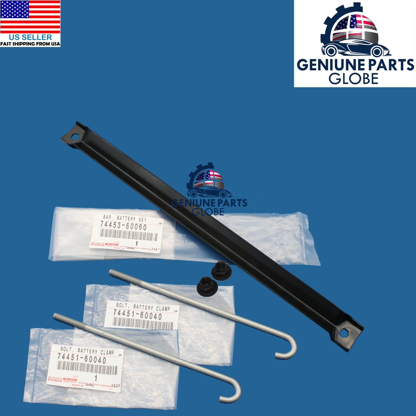 GENUINE OEM TOYOTA 91-97 LAND CRUISER LX450 BATTERY HOLD DOWN CLAMP W/BOLT & NUT