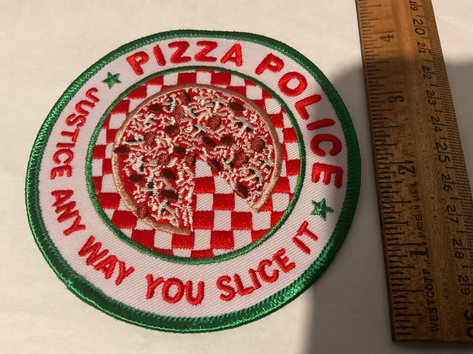 Pizza Police Justice Any Way You Slice It Collectable  patch new  Full Size