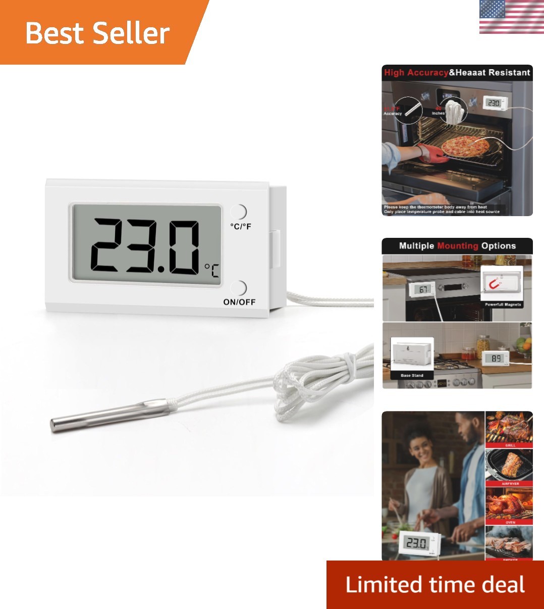 Digital with Probe Grill Meat Thermometer up to 572°F/300°C, Roasting for Bar...