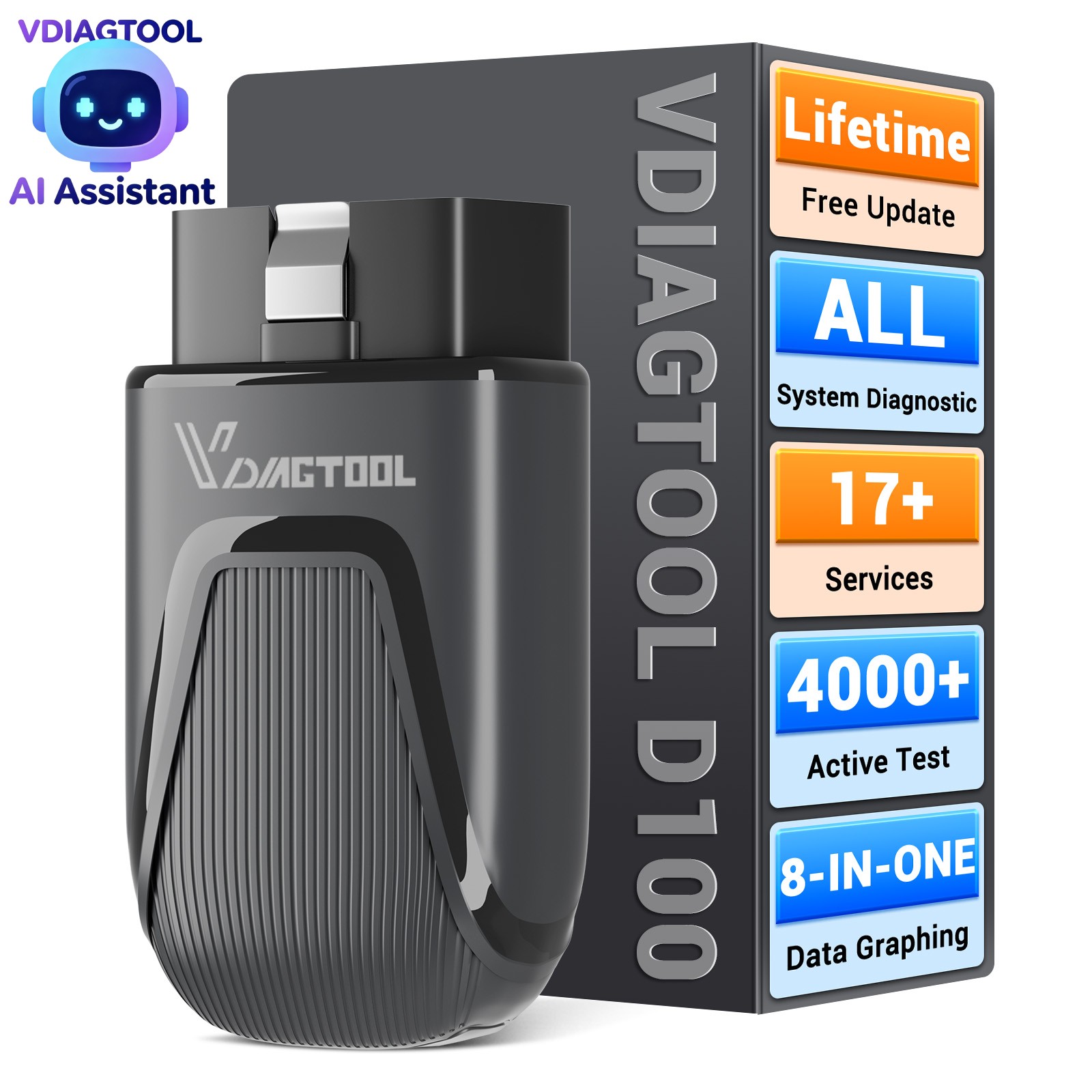 Vdiagtool D100 Bluetooth OBD2 Scanner All System Crank Sensor Throttle Relearn
