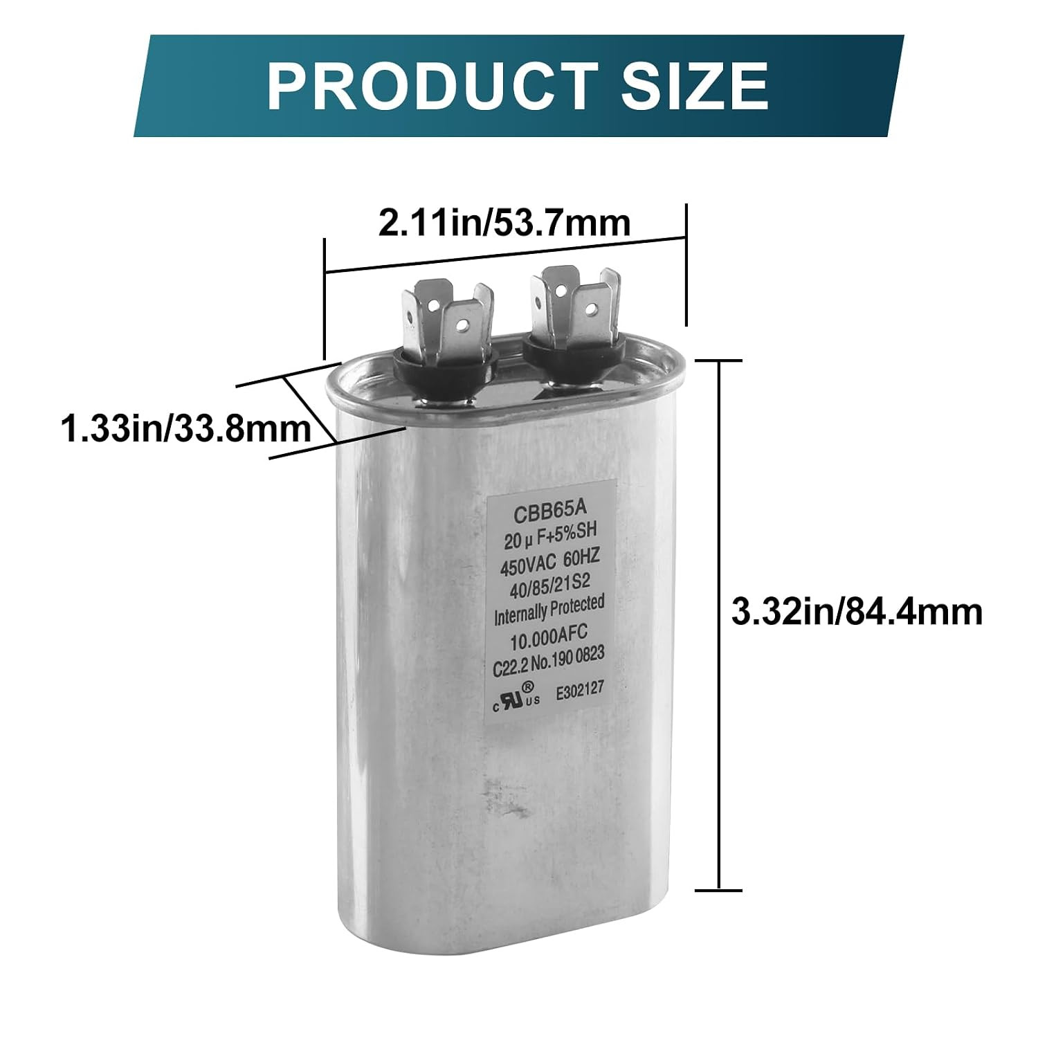 20 uF 20 MFD ±5% 370VAC Dual Run Oval Start Capacitor for AC Unit Fan Motor S...