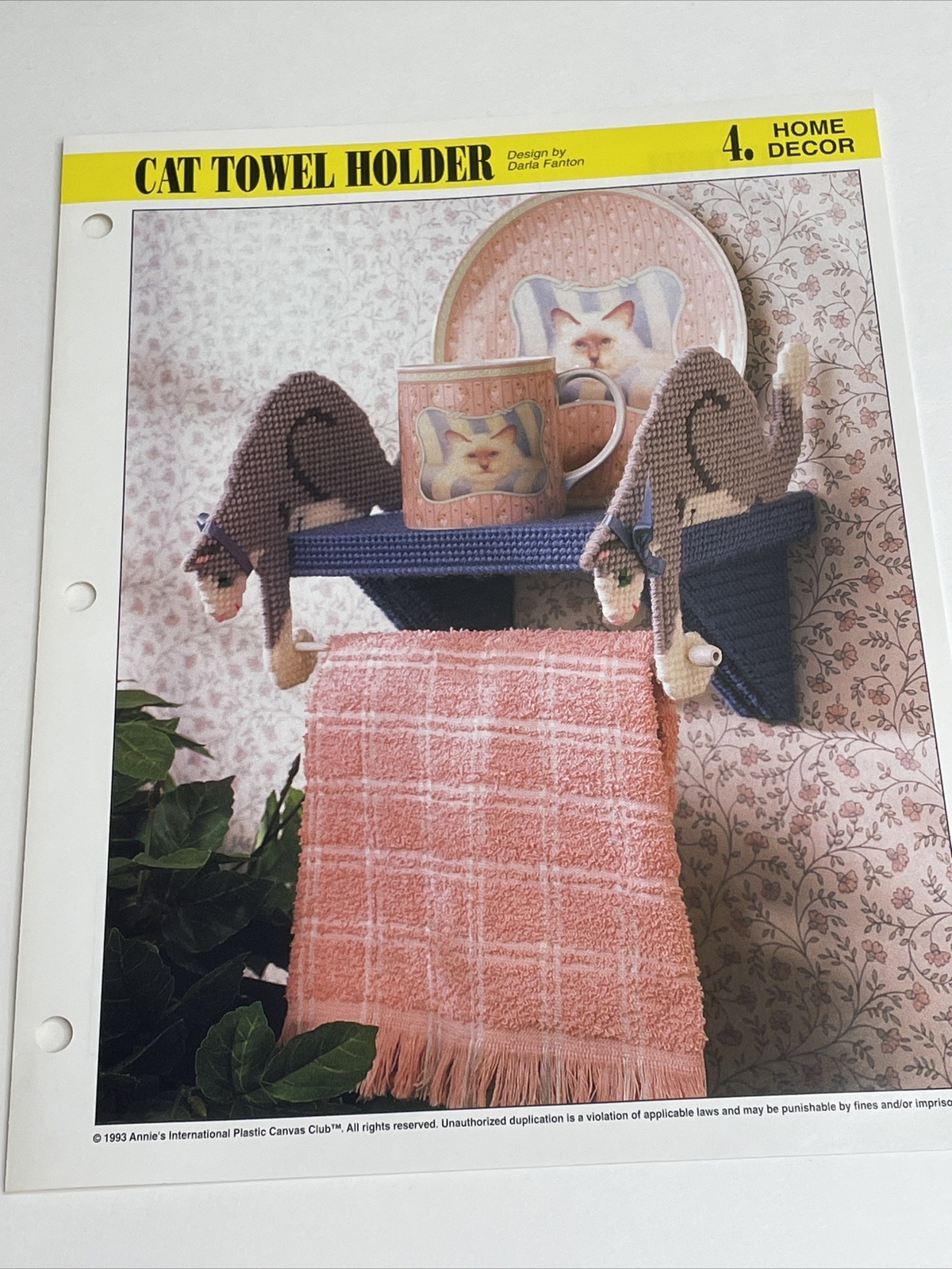 Cat Towel Holder Annie's Attic Plastic Canvas Pattern