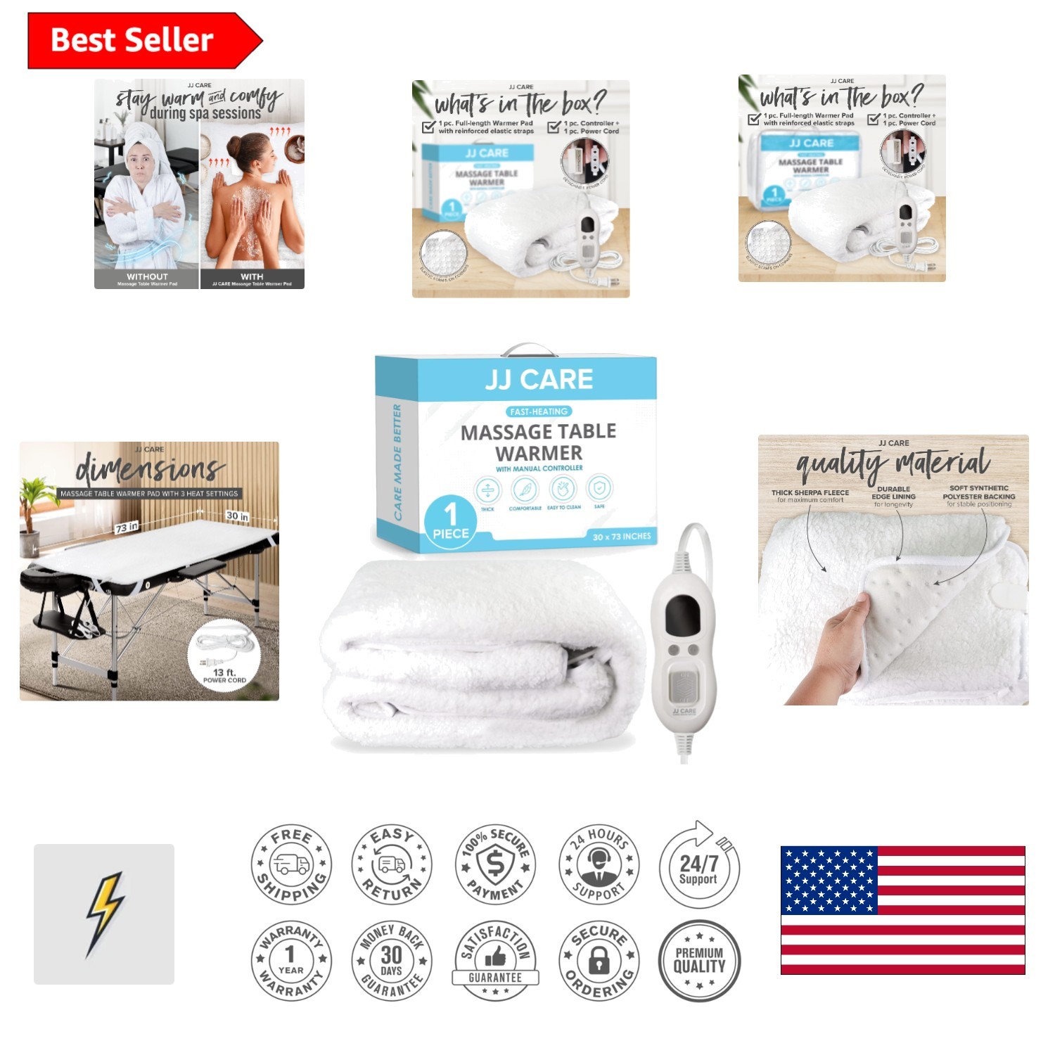 30"x73" Electric Massage Table Heating Pad - Soft Fleece, Auto Shutoff Assurance