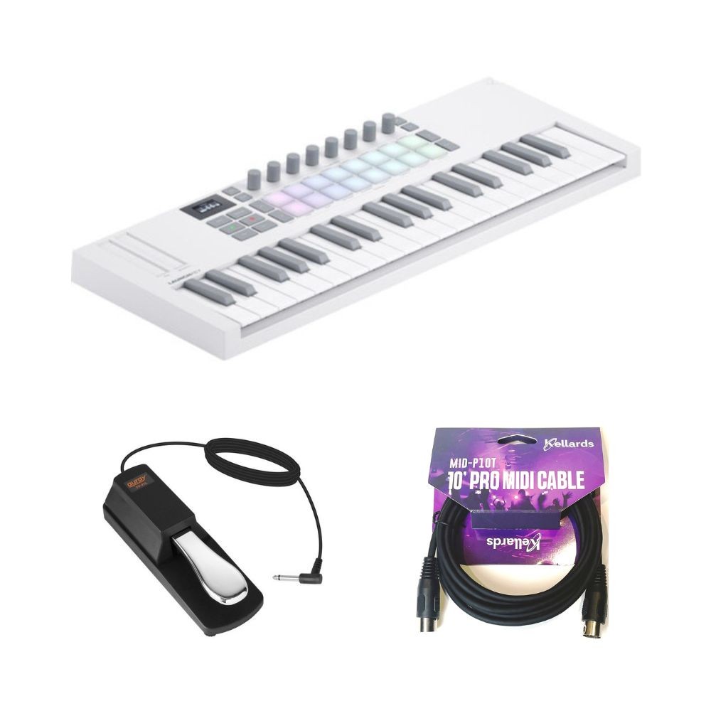 Novation Launchkey Mini 37 MK4 White MIDI Controller w/ Pedal and MIDI Cable