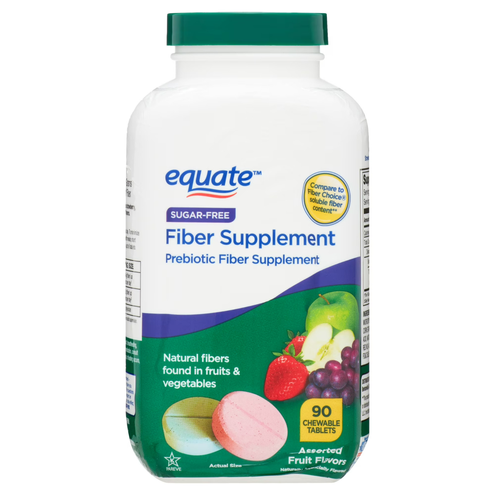 3 PACK Equate Fiber Supplement Fruit Flavored Chewable Tablets 90 Count