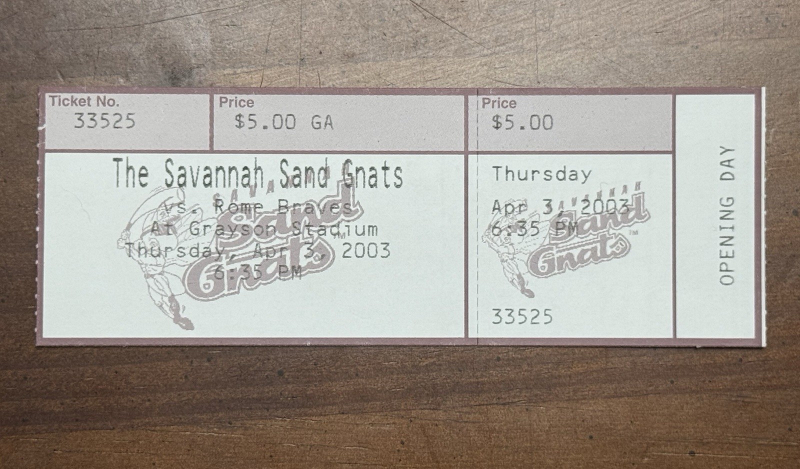 RARE!! MiLB 2003 Inaugural Season 1st Game Rome Braves Baseball Full Ticket